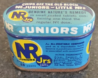 NR Juniors Vintage Tin Natures Remedy Juniors (Children) Laxative Tablets Medicine Litho Tin