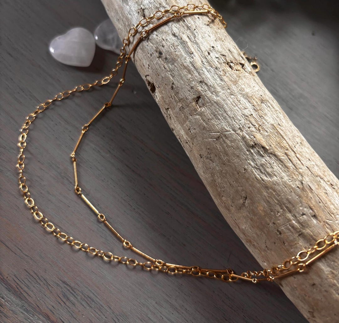 Tangle-free Double Strand Necklace, Gold Filled Bar Cable Chain - Etsy
