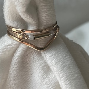 Dainty Moonstone Ring Stack, Unique Design, Textured Bands, Chevron Band, Promise Ring, Bridesmaid Present, Gift For Her