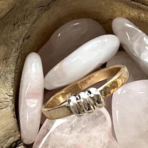 Mixed Metal Textured band, Hammered Ring, Stackable Band, Simple Ring, Wedding Band, Minimalist Jewelry, Bridesmaid Present, Boho Style