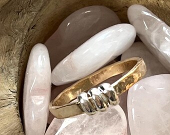Mixed Metal Textured band, Hammered Ring, Stackable Band, Simple Ring, Wedding Band, Minimalist Jewelry, Bridesmaid Present, Boho Style