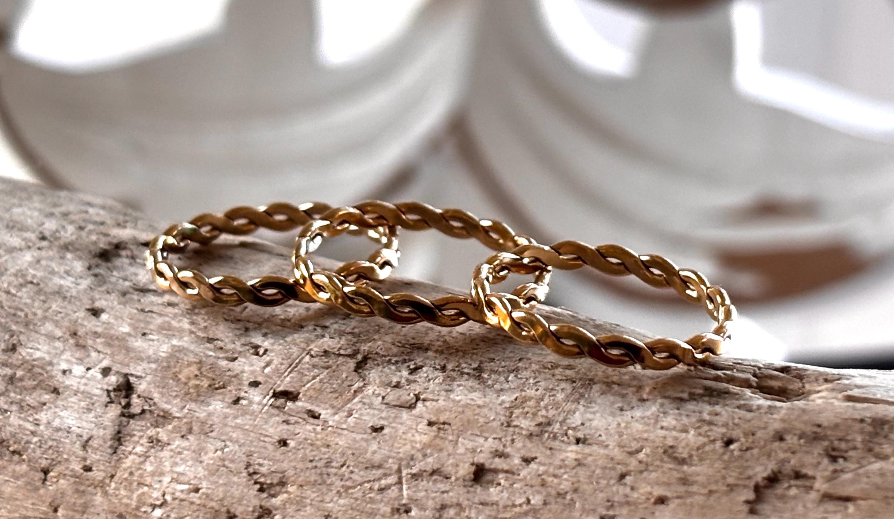 14k Gold Filled Braided Stacking Ring, Minimalist Thumb Band - Etsy