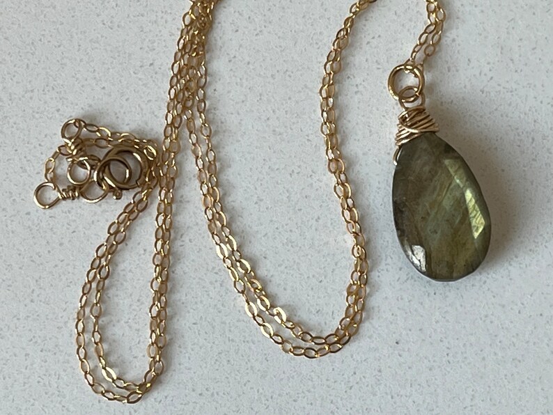 Bestseller, Labradorite Necklace, Gold Wrapped Necklace, Dainty, Gold Layer, Birthday, Gift for her, Present For Mom, Valentines Day image 1