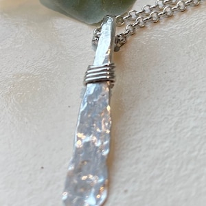 Bar Necklace, Paddle Pendant, Minimalist, Dainty, Simple Stick, Hammered Silver, Textured, Present For Her