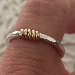 Mixed Metal Textured band, Hammered Ring, Stackable Band, Simple Ring, Wedding Band, Minimalist Jewelry, Bridesmaid Present, Boho Style