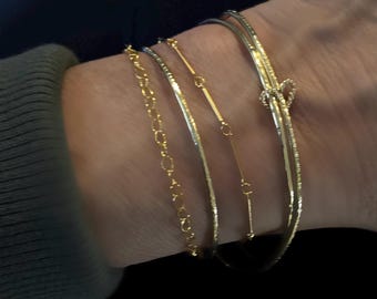 Collner Bracciale Delicato Oro 14k - Catena A Spina Di Pesce Con Perla E Cerchio, Minimalista, Regolabile 15,2+5cm, Regalo Donna