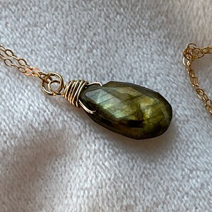 Bestseller, Labradorite Necklace, Gold Wrapped Necklace, Dainty, Gold Layer, Birthday, Gift for her, Present For Mom, Valentines Day image 3