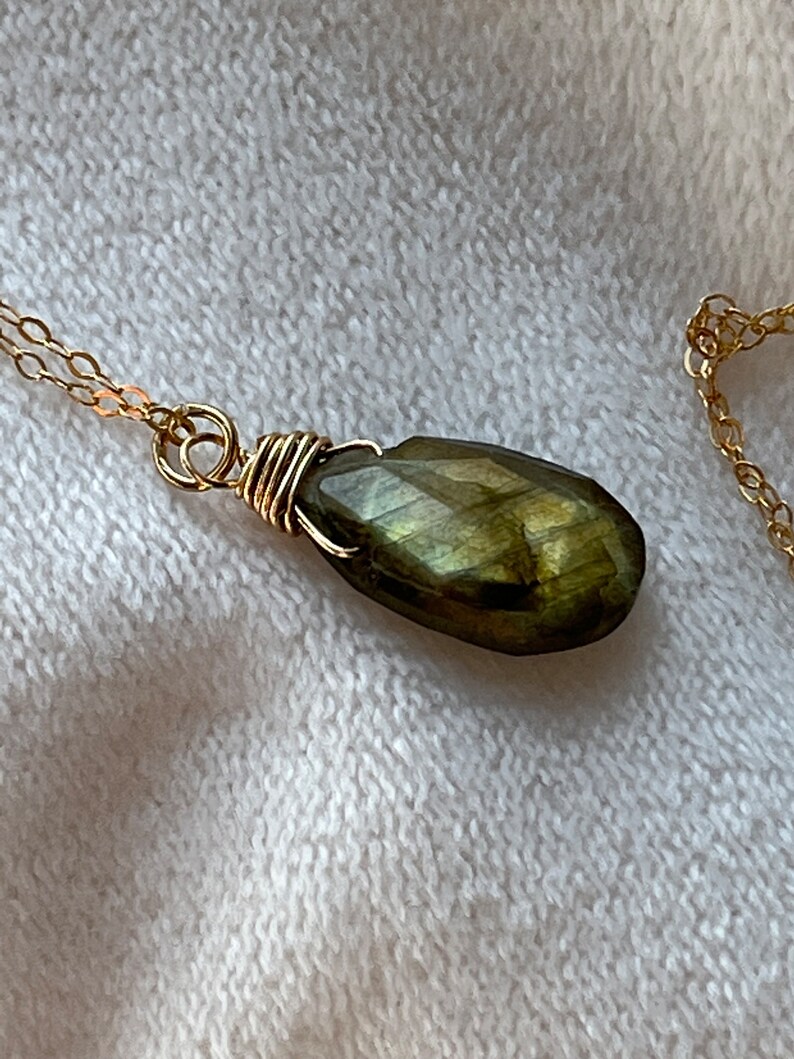Bestseller, Labradorite Necklace, Gold Wrapped Necklace, Dainty, Gold Layer, Birthday, Gift for her, Present For Mom, Valentines Day image 3