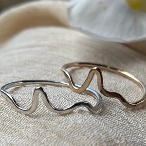 Sterling Silver Mountain Ring, Wavy Thumb Band, Minimalist Stacking Ring