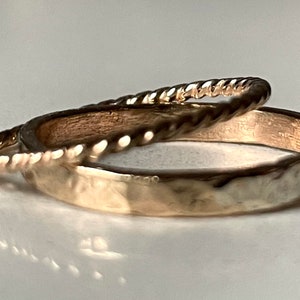 Dainty 14K Gold Filled Stacking Rings, Twist and Hammered Band