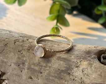 Solitaire Moonstone Ring, Unique Ring, Textured Bands, Fairy Dust Band, 14k Gold, Promise Ring, Gift For Her, Wedding Band