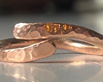 Rose Gold Snake Ring, Hammered, 14K Gold Filled, Engagement, Adjustable, Minimalist, Wrap, Unique Design, Wedding Band, Christmas Present