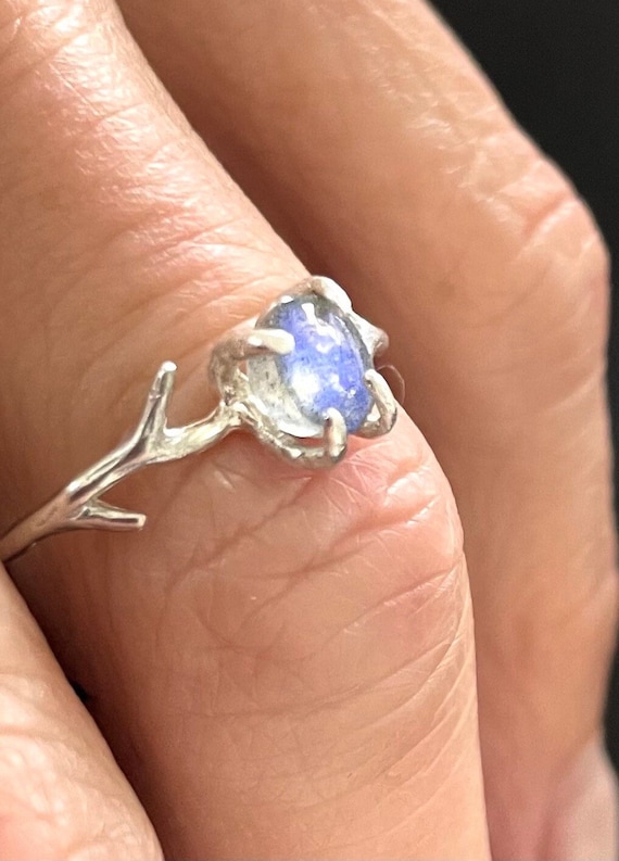 Unique Earthy Ring Promise Ring Delicate Twig Iridescent Stone