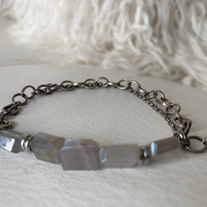 Raw Moonstone,Bracelet, Antique Silver Bracelet, Smokey Moonstone, Multistrand, Gift For Her, Chain Bracelet, Rhodium, Bridesmaid Present