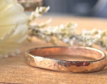 Hammered 14K Gold Thumb Ring, Stackable Wedding Band