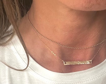 Hammered Sterling Silver Bar Pendant Necklace, Minimalist Jewelry