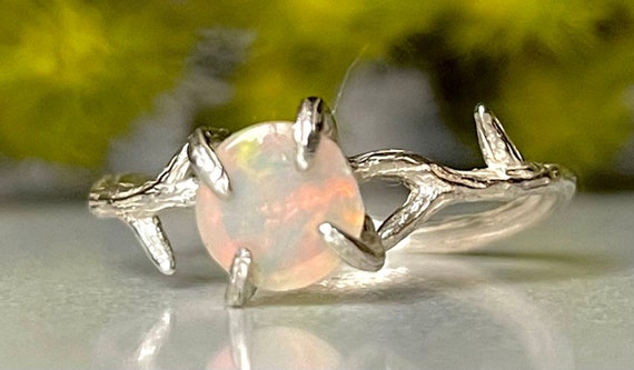 Ethiopian Opal Sterling Silver Twig Ring, Promise Ring