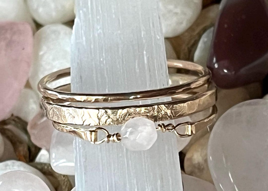 Rose Quartz, Three Ring Stack, Uniquely Designed, 14k Gold, Intricate ...