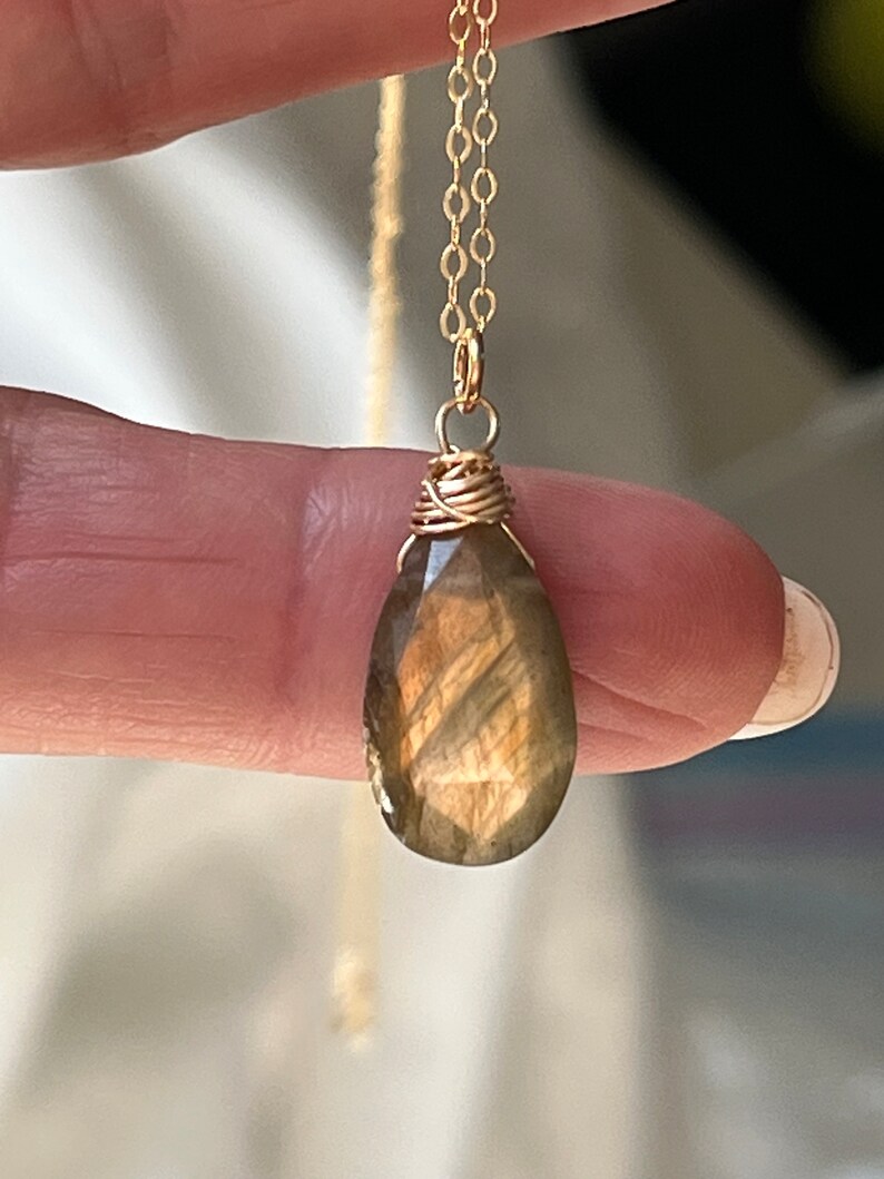 Bestseller, Labradorite Necklace, Gold Wrapped Necklace, Dainty, Gold Layer, Birthday, Gift for her, Present For Mom, Valentines Day image 2