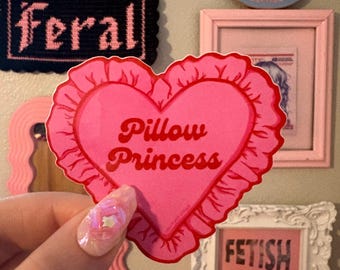 Pillow Princess Waterproof Sticker  | Lesbian | WLW | Sapphic | Femme 80's Satin Ruffled Heart  | LGBTQ+ | Gay