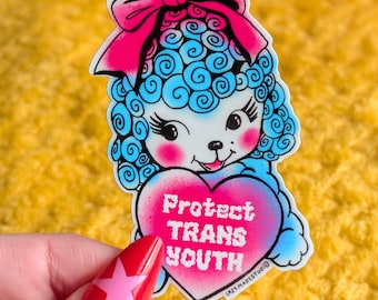 Protect TRANS KIDS Waterproof Sticker | Queer Pride Woman Empowerment | LGBTQ+ | Gay | Pride is a riot | Pastel Adorable Bow | Girly Kid
