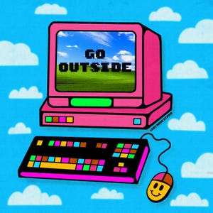 Go Outside 8 x 8 Art Mini Square Print | Computer Computah Illustration | Nature Pop Art Wall Decor | Vintage Windows |  Design Poster
