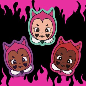 She-Devil Kewpie Waterproof Sticker | Hellish Halloween | Sonny Baby Devil Doll | Evil Hellcat | Girly Succubus Demon