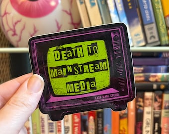 Death to Mainstream Media Purple Tv Waterproof Sticker | Physical Dvd Vhs | Movie Lover l Laptop Sticker | Nostalgia | Funny Design