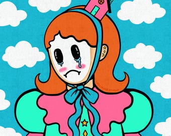 Welcome Home 8 x 8 Art Mini Square Print | Sad Clown Clowncore Girl  Illustration | Pop Art Wall Decor | Clowns  Design Poster