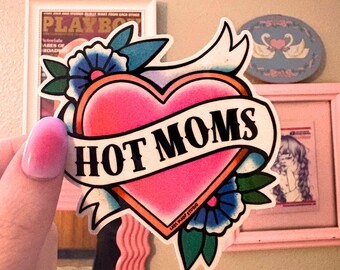 Hot Moms Heart Tattoo Waterproof Sticker  | Lesbian | WLW | Sapphic | Milf Flash Heart  | LGBTQ+ | Gay
