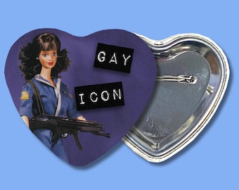 Gay Icon Doll LGBT+ Heart Pinback Button  | Ellen Ripley Alien Sci-fi Horror  Xenomorph Feminist Film |  | Queer Rights | Sigourney Weaver