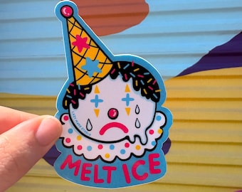 Melt ICE Clown Ice cream cone Waterproof Sticker  | No Human is Illegal Design | Support immigrants l Protest Decor | Abolish ICE Laptop Cup
