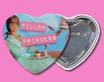 Pillow Princess Sapphic Lesbian Doll Lgbtq+ Heart Pinback Button | Femme WlW Queer | Lesbian Bisexual Bi Adult Funny Accessories