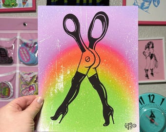 Sapphic Scissors 8 x 10 Art Print | Queer Lesbian Illustration | Feminist Punk Vintage Wall Decor | Woman Empowerment |  Design Poster