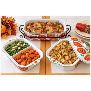 Cook Street Poppy Casserole Set – Retro Fall Thanksgiving Oven to Table Bakeware
