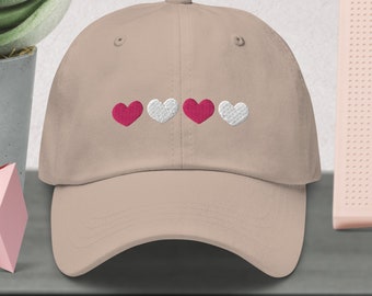 Hearts Embroidered Dad Hat Baseball Cap Love Cute Gift for Her / Him Valentine's Day Gift Birthday Gift Couples Gift
