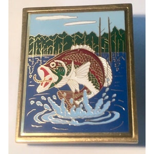 Vintage Fish/ Bass Belt Buckle Solid Brass Enamel Cloisone ~Rare~