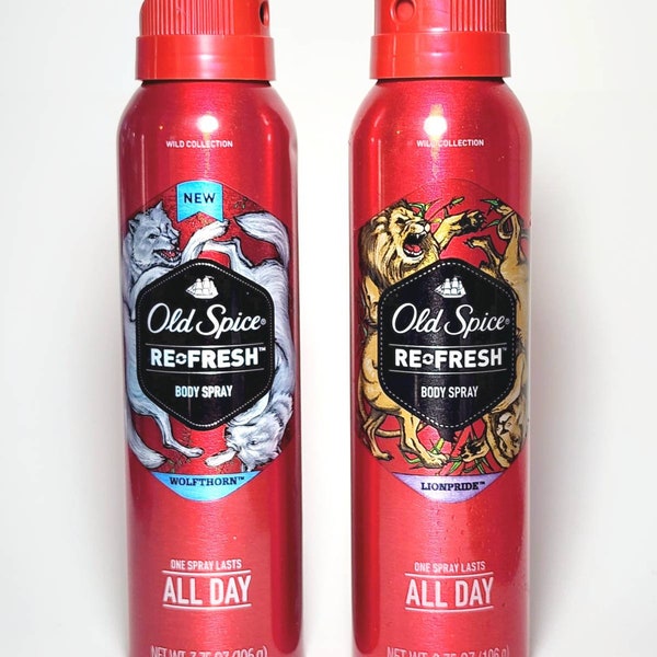 2 Partial Bottles of Old Spice Refresh Body Sprays Lionpride And Wolfthorne 1/2 Full