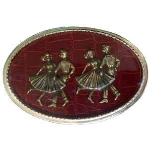 Large Vintage Square Dancing Belt Buckle With Enamel Covered Faux Alligator Skin