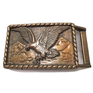 Vintage Soaring Eagle Over Mountains Brass Belt Buckle~Detailed And Vibrant