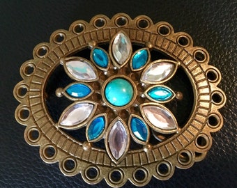 Jeweled Mandala Oval Belt Buckle ~Boho ~Geometric Flower