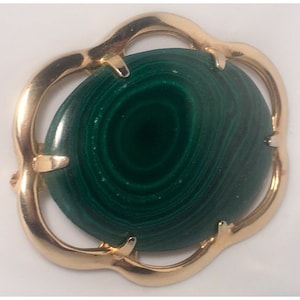 Vintage Brooch/Pin Green Jasper Stone Handcrafted Wearable Art