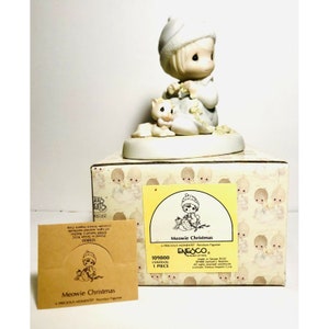 Precious Moments Meowie Christmas With Box Figurine Girl w/ Kitten 1988 109800