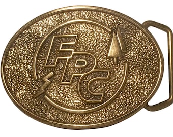 FPC Power Electricity Lightning Bolt Gold Toned SOLID BRASS Vintage Belt Buckle