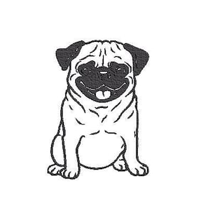 Pug Embroidery File, smiling pug embroidery, DIGITAL DOWNLOAD  3 sizes included check description for full list of files