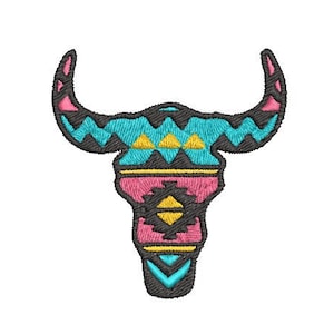 Aztec Skull Embroidery File, Western Embroidery File, Southwestern, Serape design, 4 sizes & Instructions, check description for file list