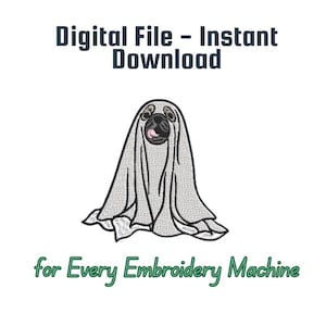 Dog Halloween Embroidery File, Dog costume embroidery, Dog embroidery, trendy, 3 sizes, full list of files, Halloween, ghost dog, spooky pug