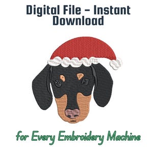 Christmas dog embroidery, Dachshund embroidery, Holiday embroidery, Dog and Santa hat file, Christmas puppy embroidery