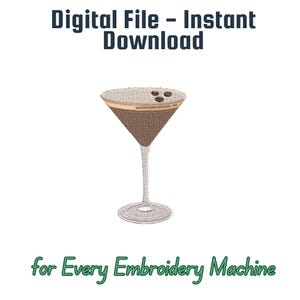 Espresso Martini Embroidery File, Martini embroidery file, 17 file types, guide sheet included, 3 sizes, Espresso Martini Embroidery File