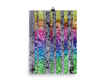 Alcohol Ink Painting Print - Vertical Rainbow Contrast - Varying Sizes